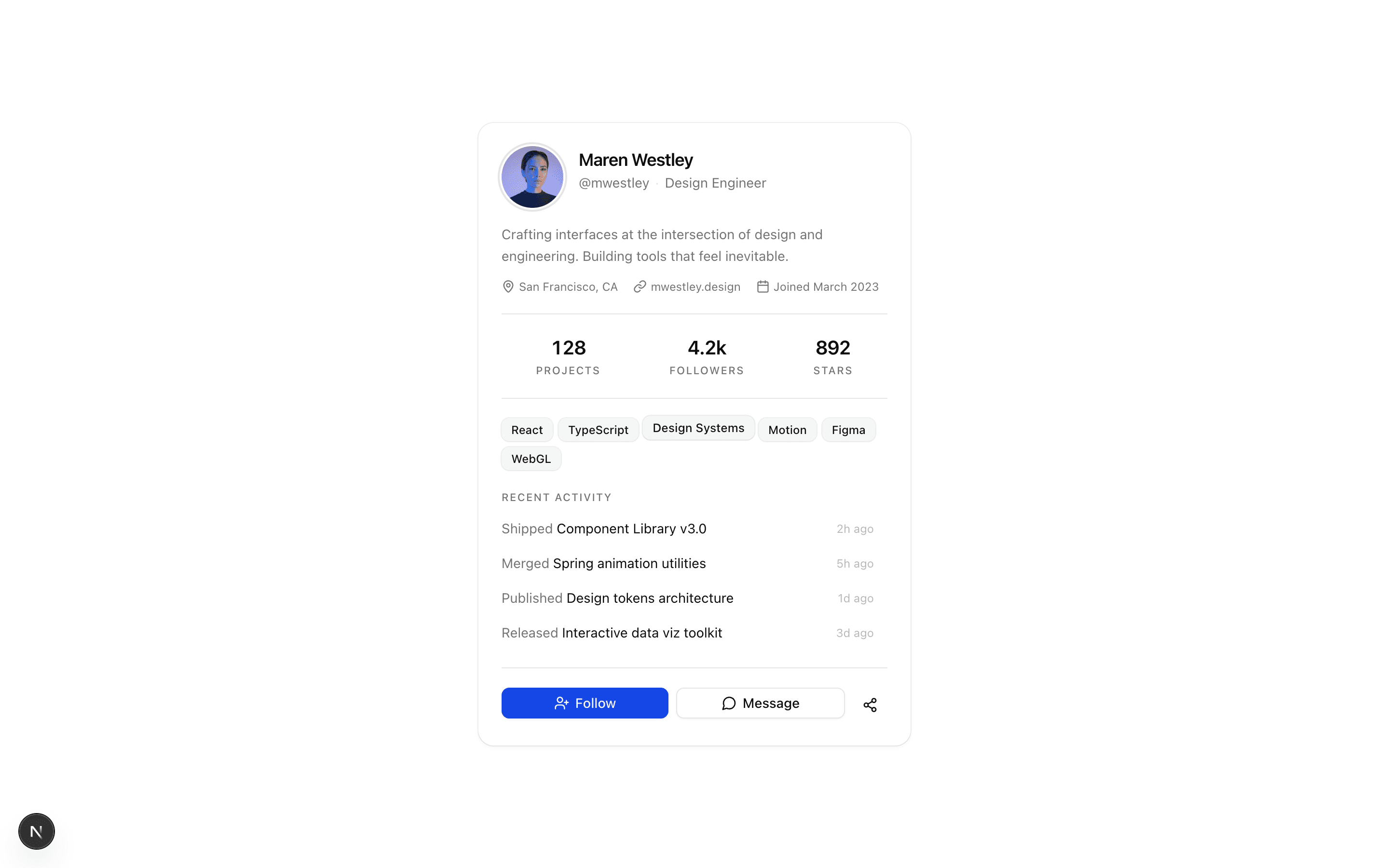 App Profile Minimal section preview