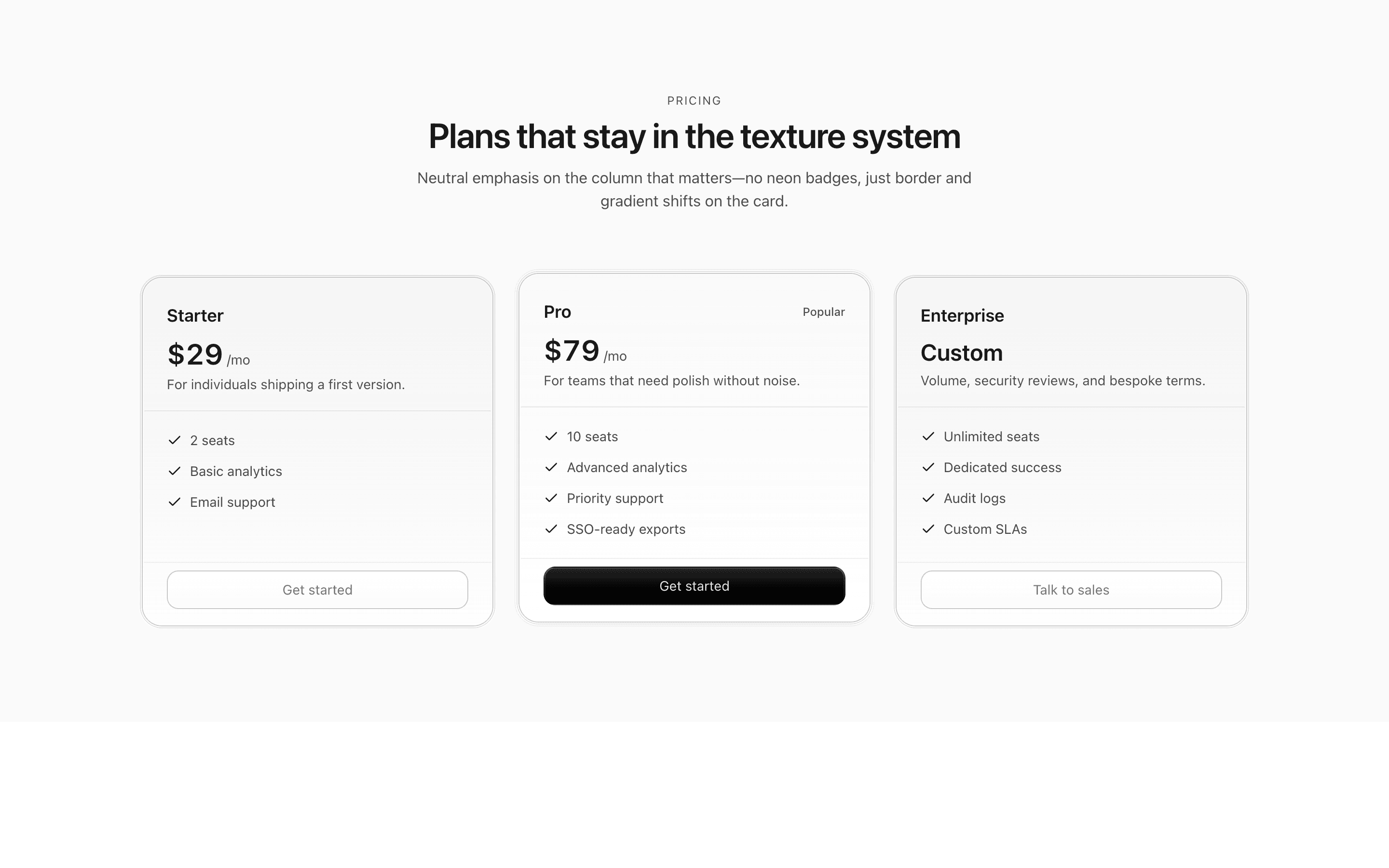 Pricing Texture section preview
